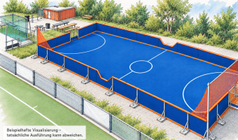 Aquarellentwurf eines blauen Sportplatzes