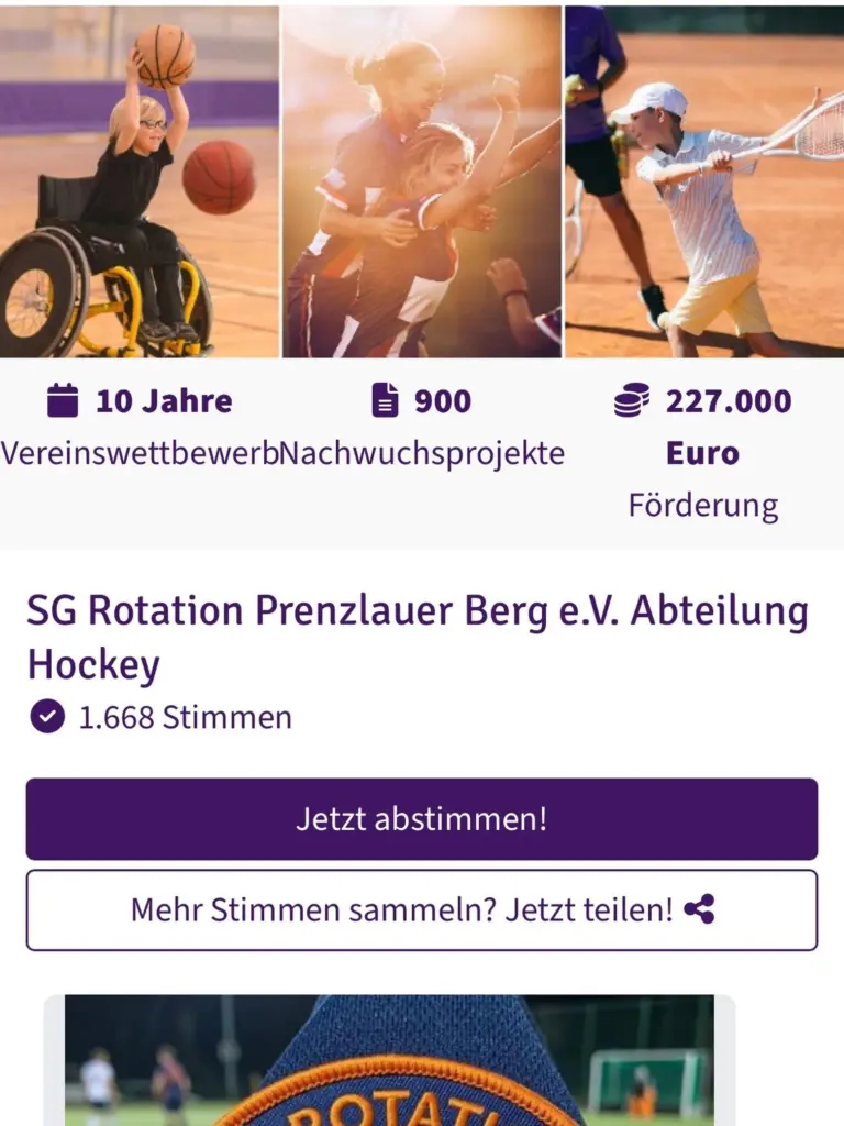 Liebe Rotationista! Wir brauchen eure Stimme! Jetzt noch 13 Tage lang jeden Tag mit einem Klick abstimmen und wir können ganz weit nach vorne rutschen! 🧡💙 Rolle Rolle 🧡💙 https://lekker-vereinswettbewerb.de/projekte/6a043c0e52df63a7df8db1b7?utm_source=whatsApp