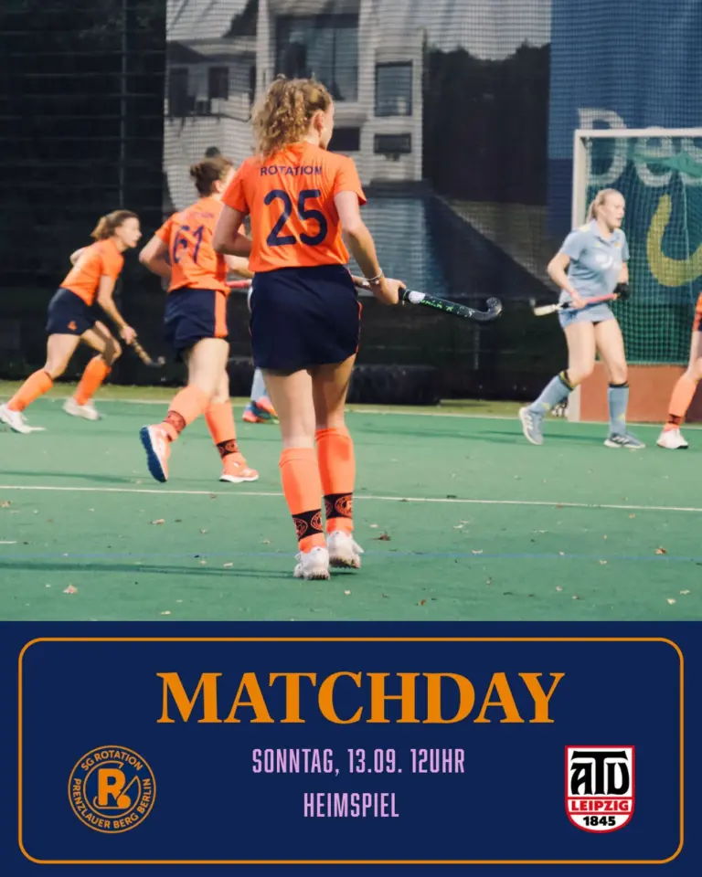 Achtung Highlight Sonntag bei Rotation:

🧡 1.Damen vs. ATV Leipzig
12Uhr Anpfiff

💙 rotation_2.damen vs. SCC2
14Uhr Anpfiff

🧡 rotation.hockeyherren vs. CFL
16Uhr Anpfiff

Wir freuen uns euch morgen 12Uhr auf der Storkower zu sehen. Wir wollen an unsere Leistung anknüpfen und die nächsten 3 Punkte einsammeln. Kommt vorbei ✨

#rollerollerotation #rotationhockey
