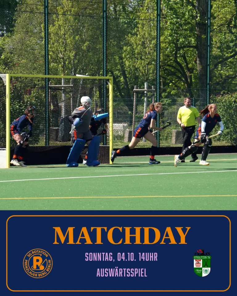 Nächstes Match steht an! Es geht gegen die Damen von STK. 
Leider mussten wir darauf verzichten auf unserem Platz zu spielen, wodurch die Anreise für euch etwas länger ist. Wir freuen uns natürlich trotzdem über alle, die vorbeikommen 🧡

⏰Anpfiff: 14Uhr
📍STK (Sochos Sportplatz, 12169 Berlin)

#rollerollerotation #rotationhockey